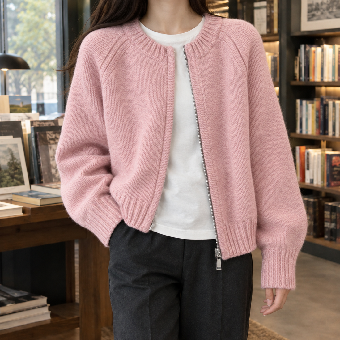 Diana-Skye Relaxed Zip Cardigan - Pink