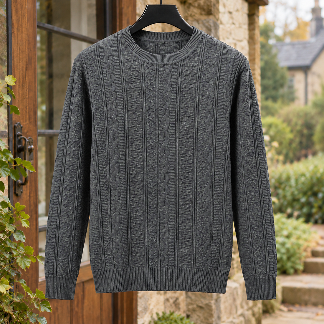 Warrick-Scott Cable Knit Sweater - Dark Gray