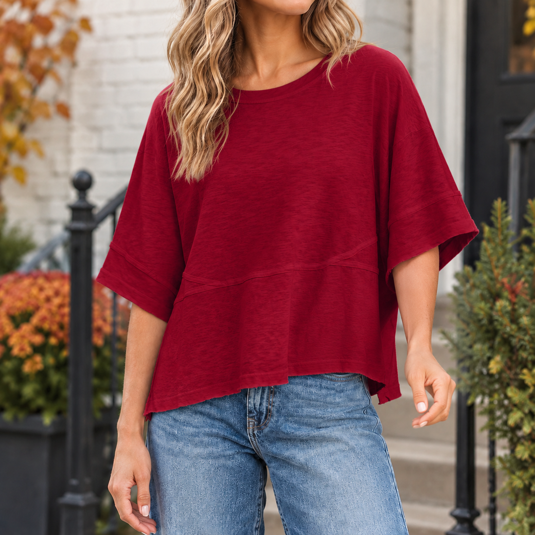 Cadence Relaxed Top - Deep Red