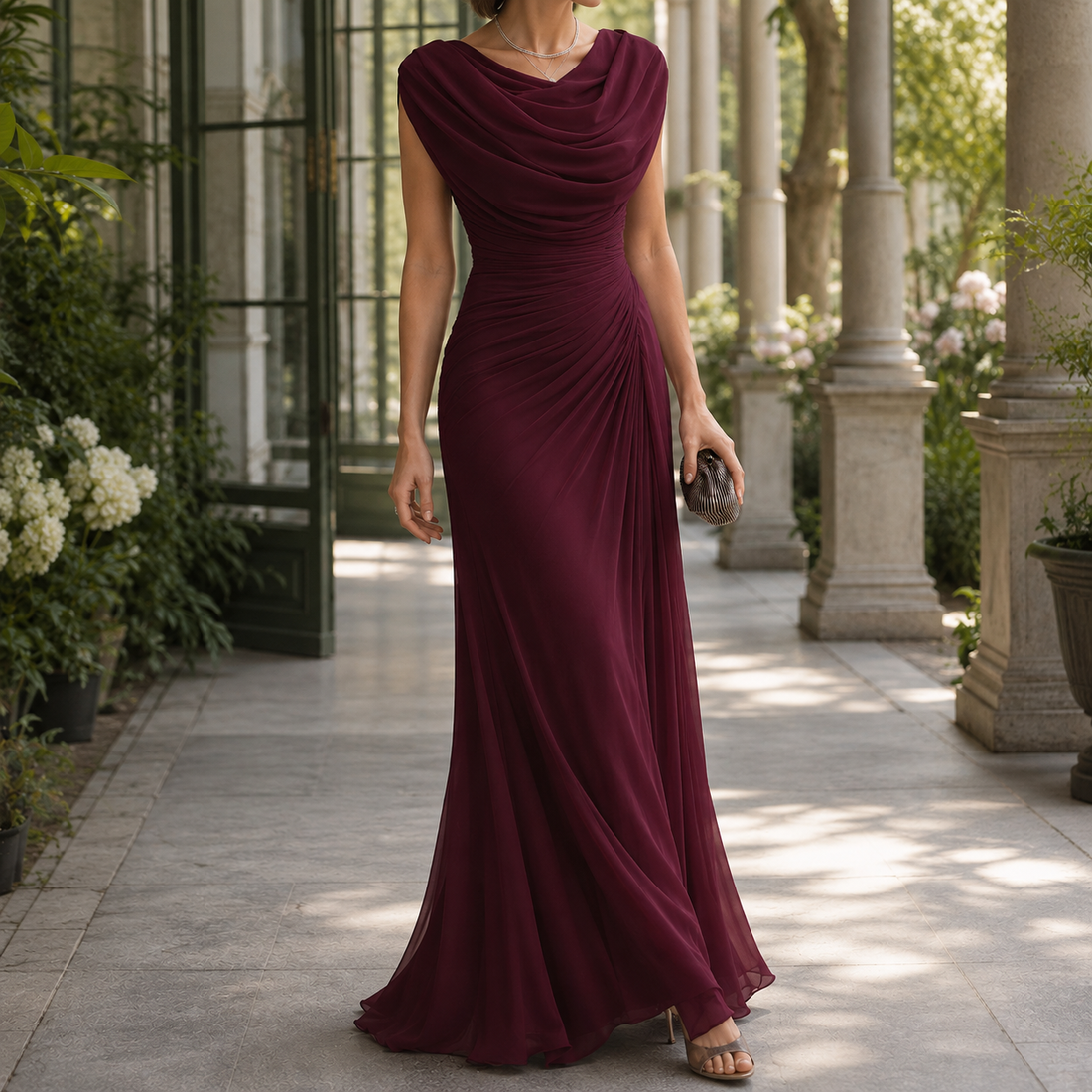 Sylvie-Skye Cowl Neck Dress - Burgundy
