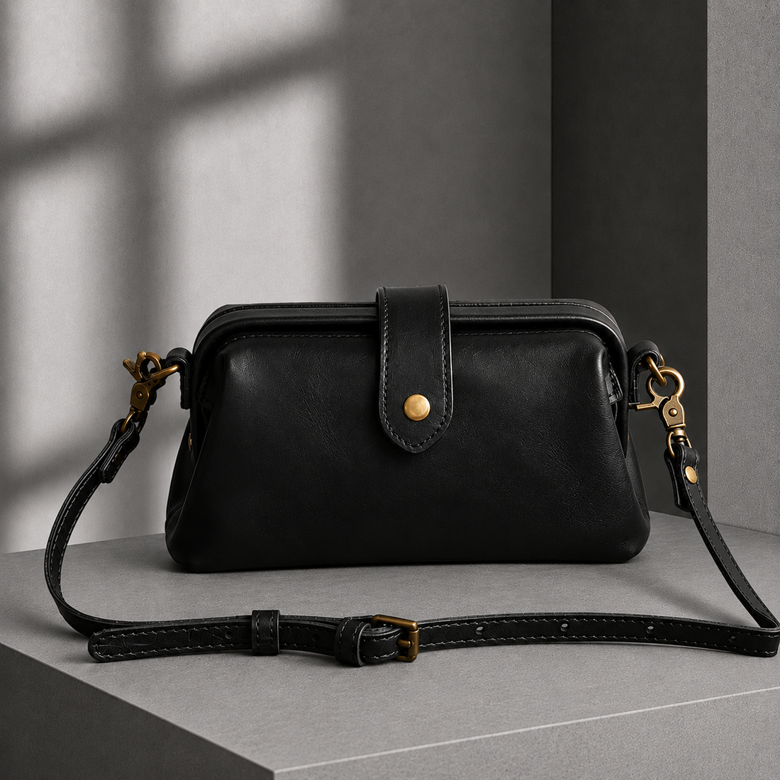 Melis Vintage Crossbody Bag - Black