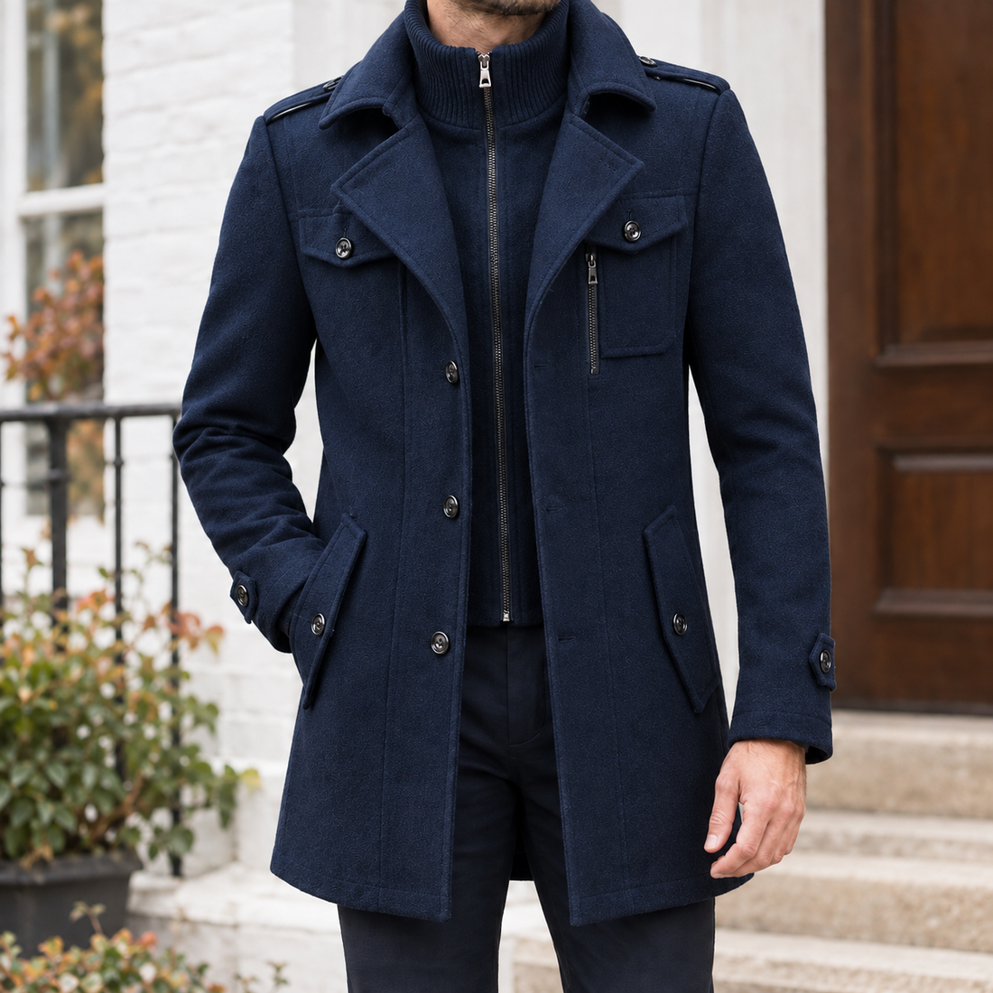 Evan Double Collar Coat - Navy