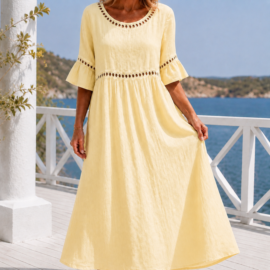 Junia Eyelet Maxi Dress - Pastel Yellow
