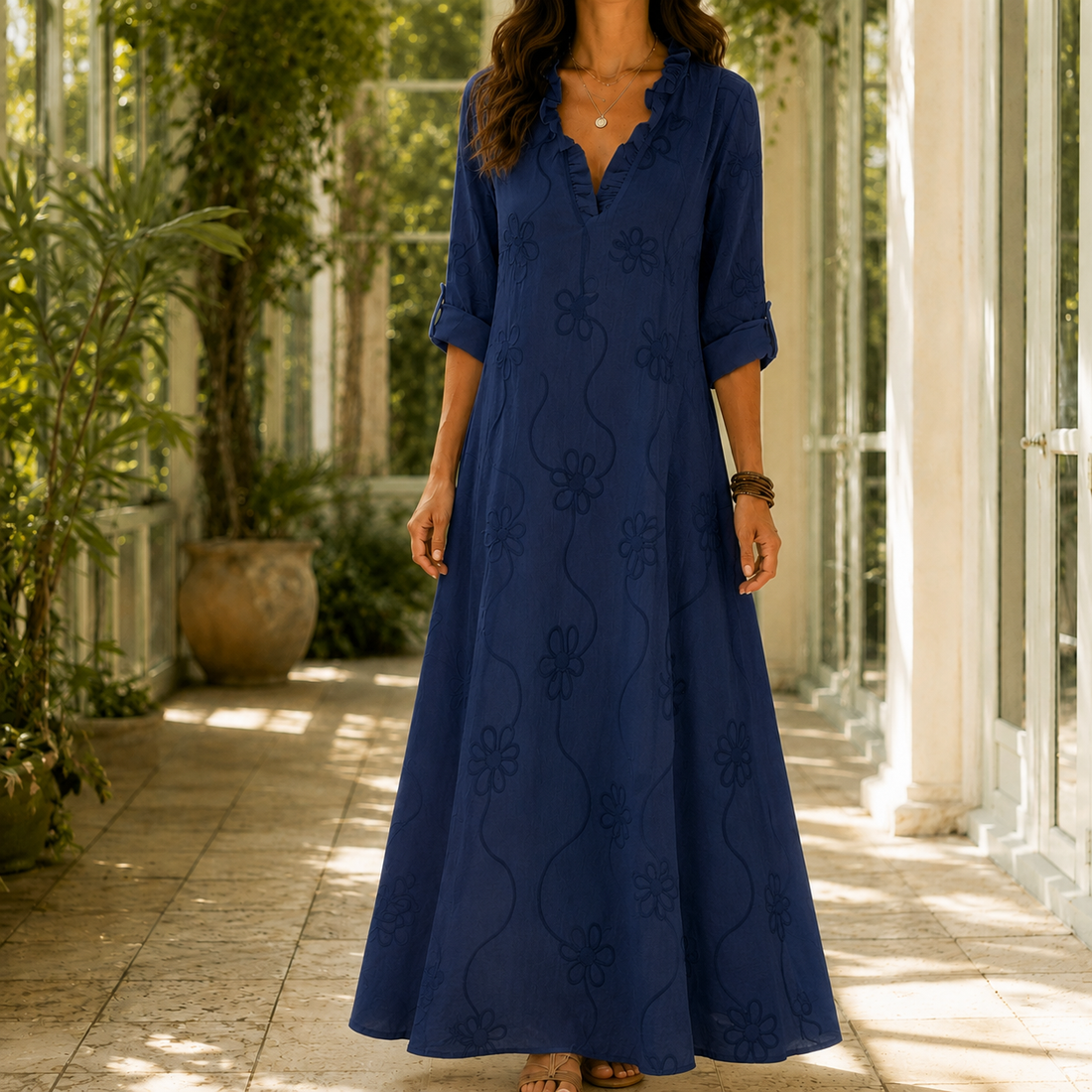 Simone Embroidered Maxi Dress - Navy Blue