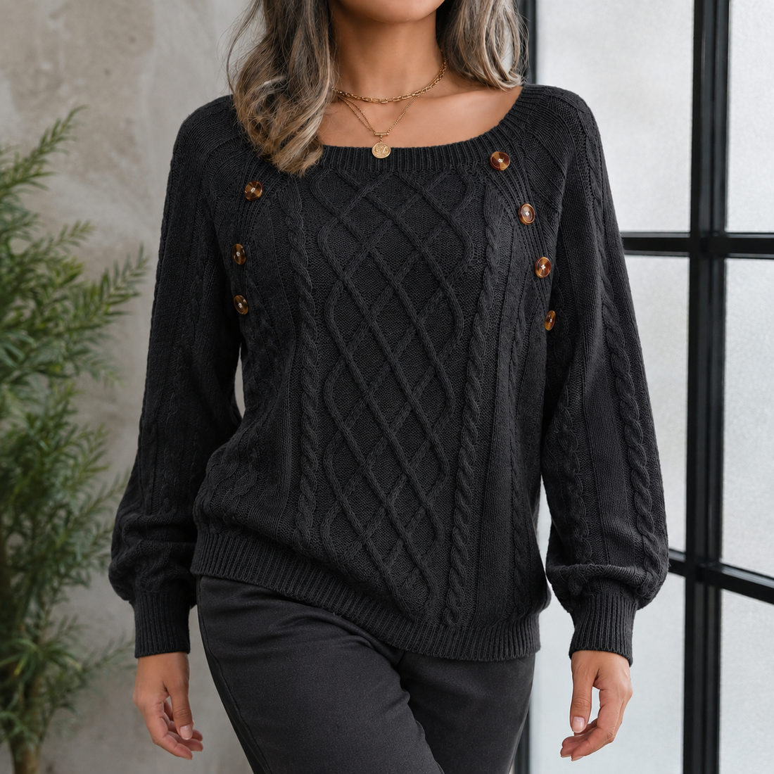 Abigail Cable Knit Sweater - Black
