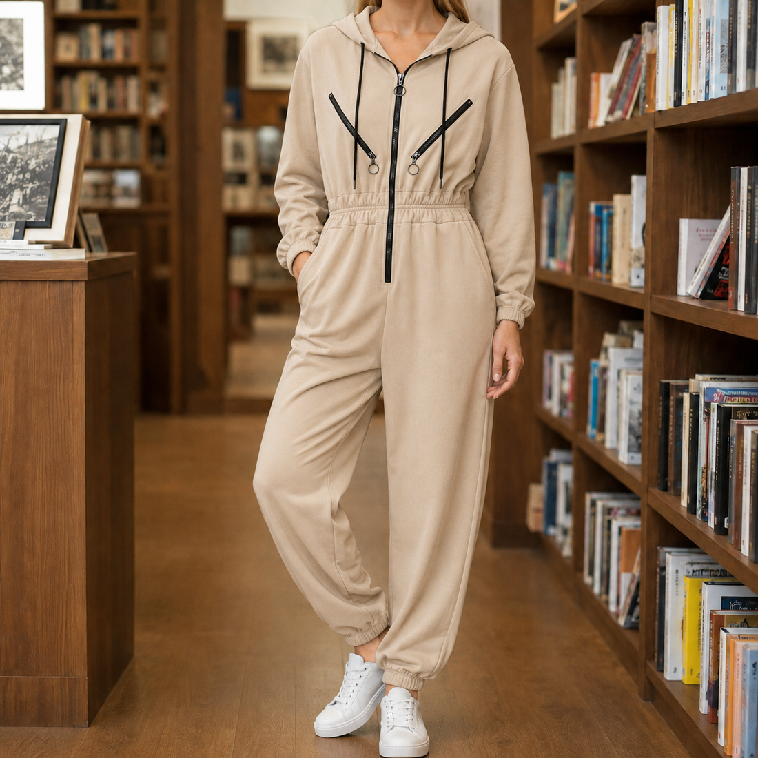 Audrina Hooded Jumpsuit - Khaki