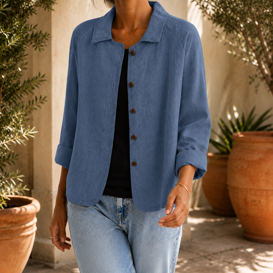 Elowen Collared Jacket - Blue