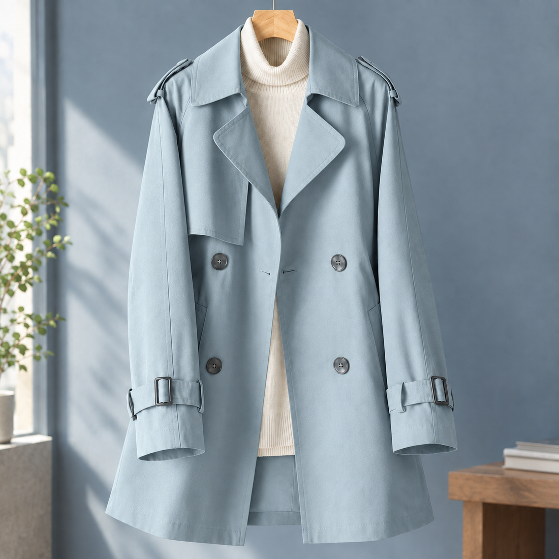Hyacinth Double-Breasted Trench Coat - Haze Blue