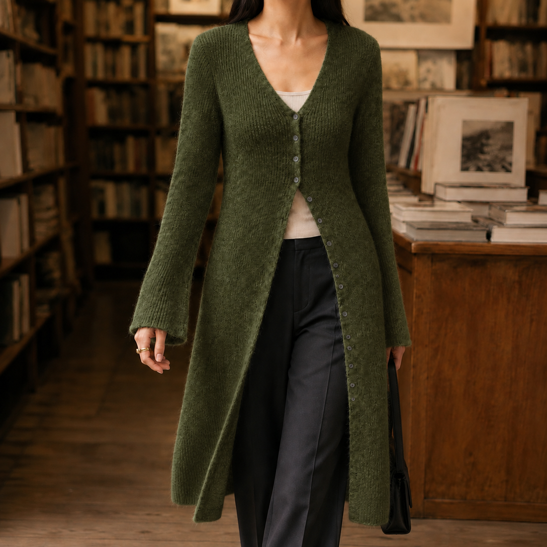 Alba-Faye Longline Sweater - Army Green