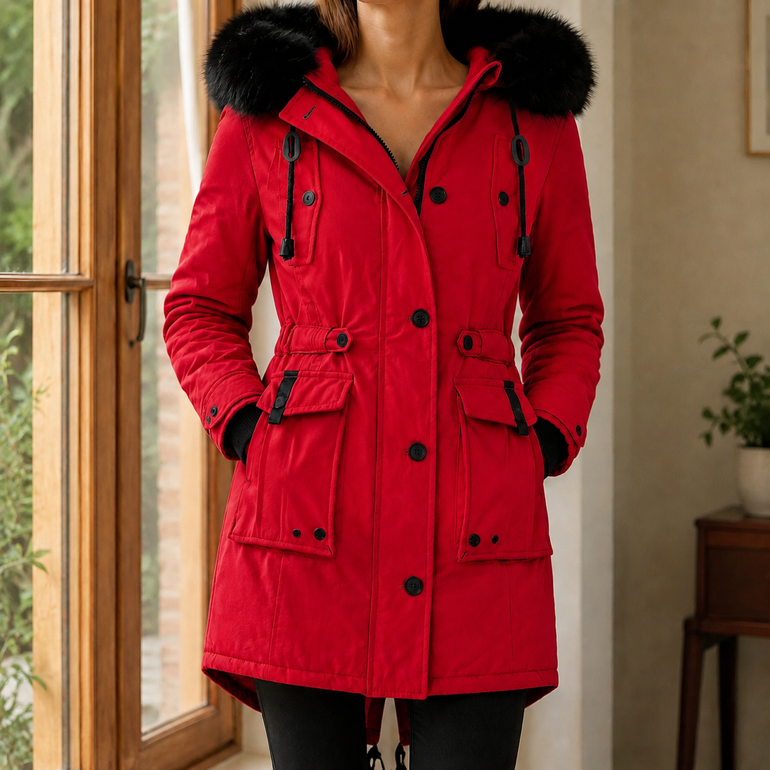 April-Marie Hooded Overcoat - Red