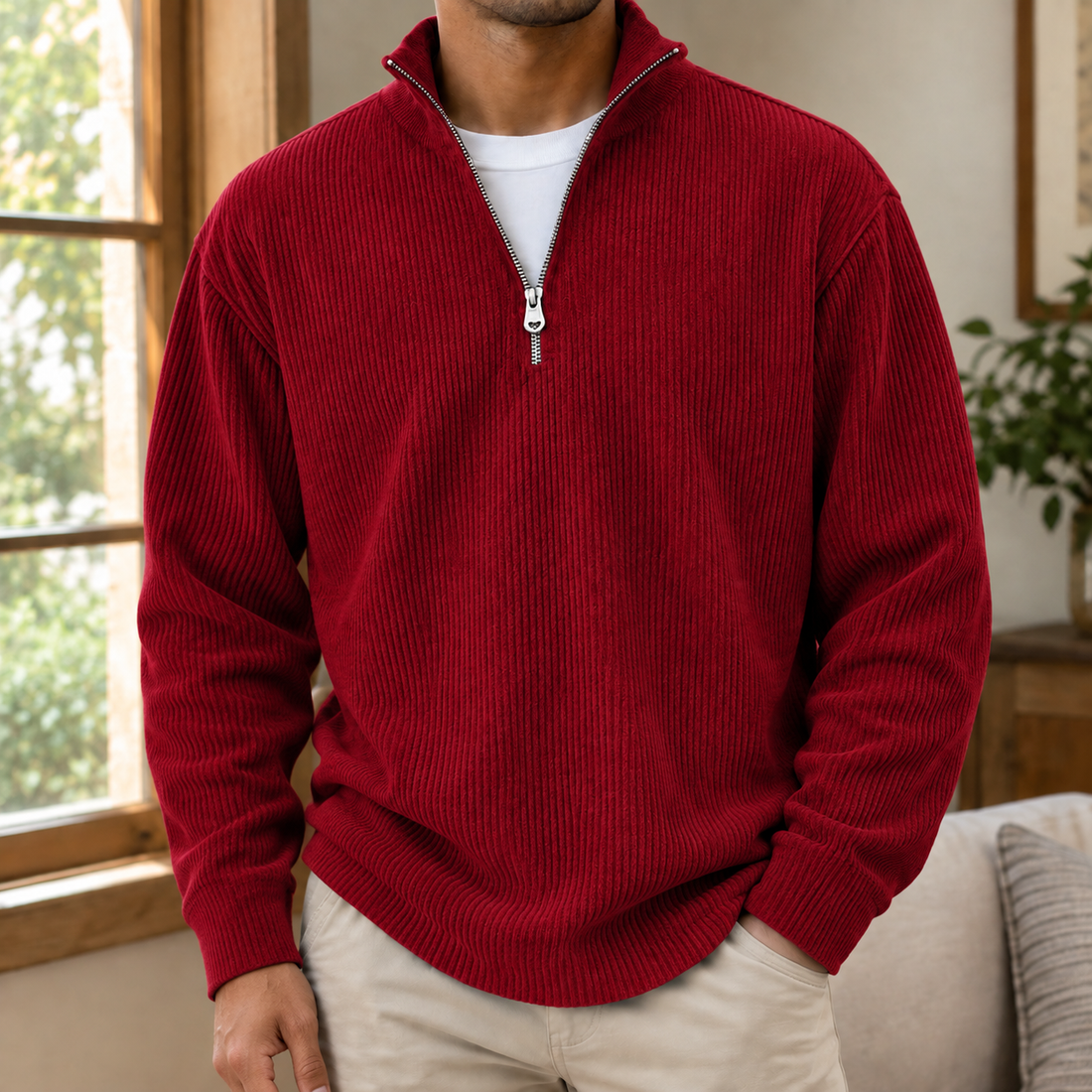 Amaury Quarter Zip Pullover - Wine Red