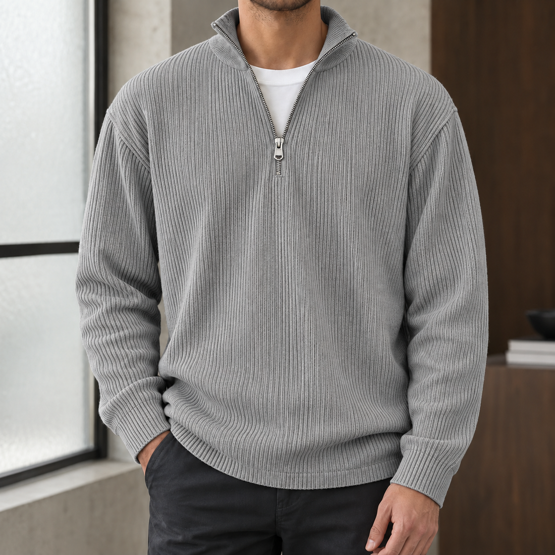 Peter Ribbed Pullover - Gray