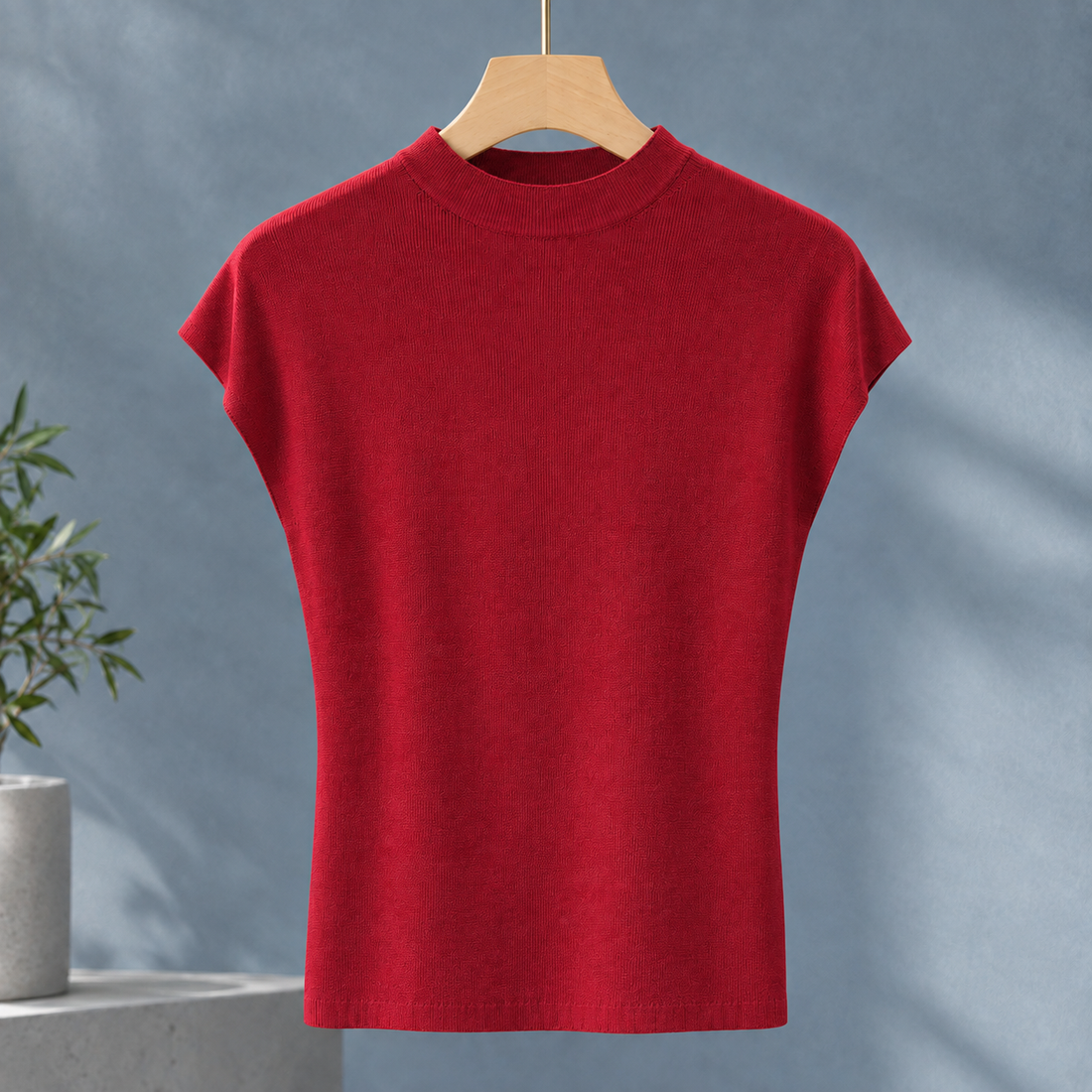 Melisande Mock Neck Top - Red