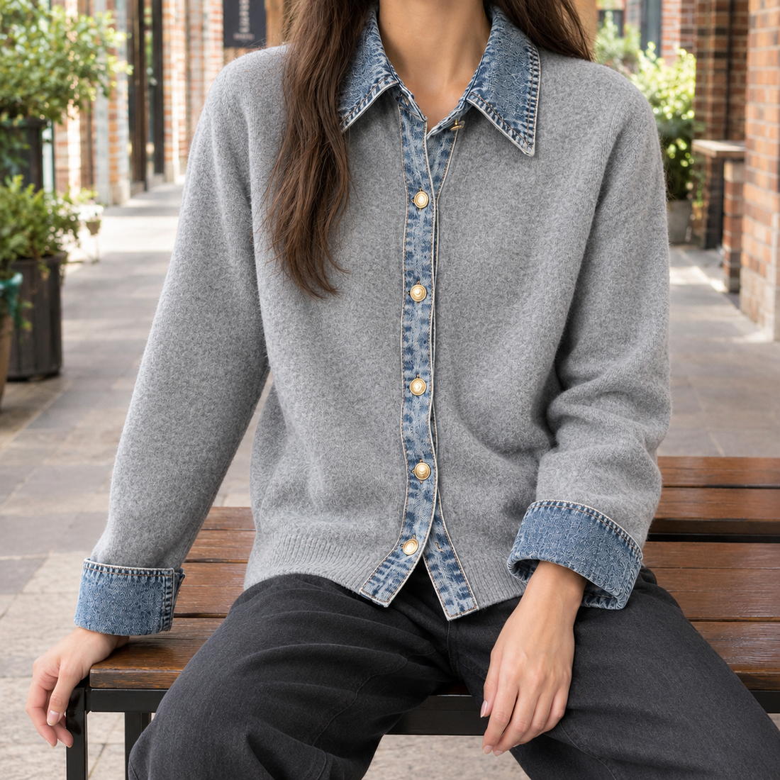 Rowena Denim Cardigan - Medium Gray