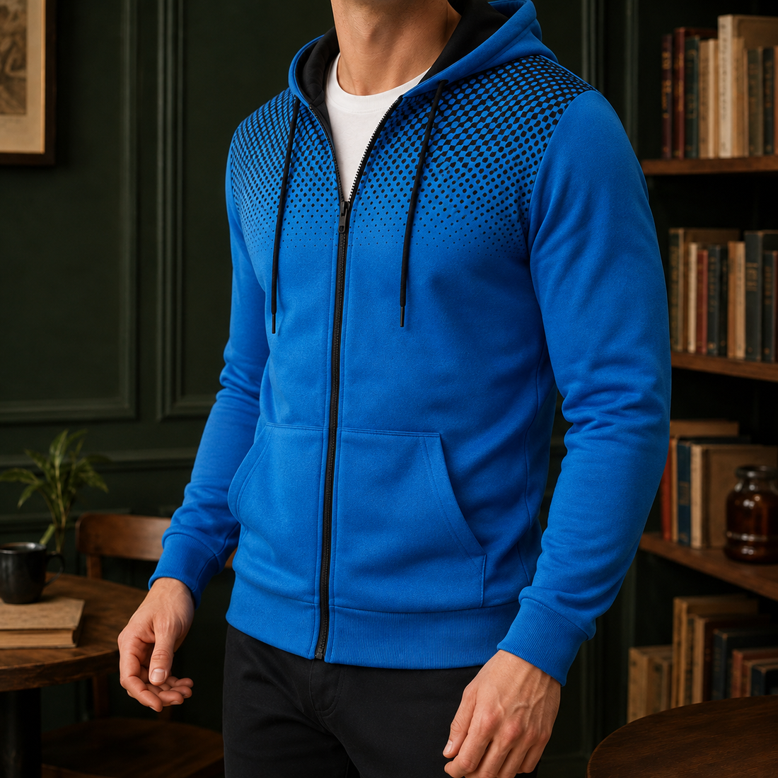 Gregoire Dotted Zip Hoodie - Blue