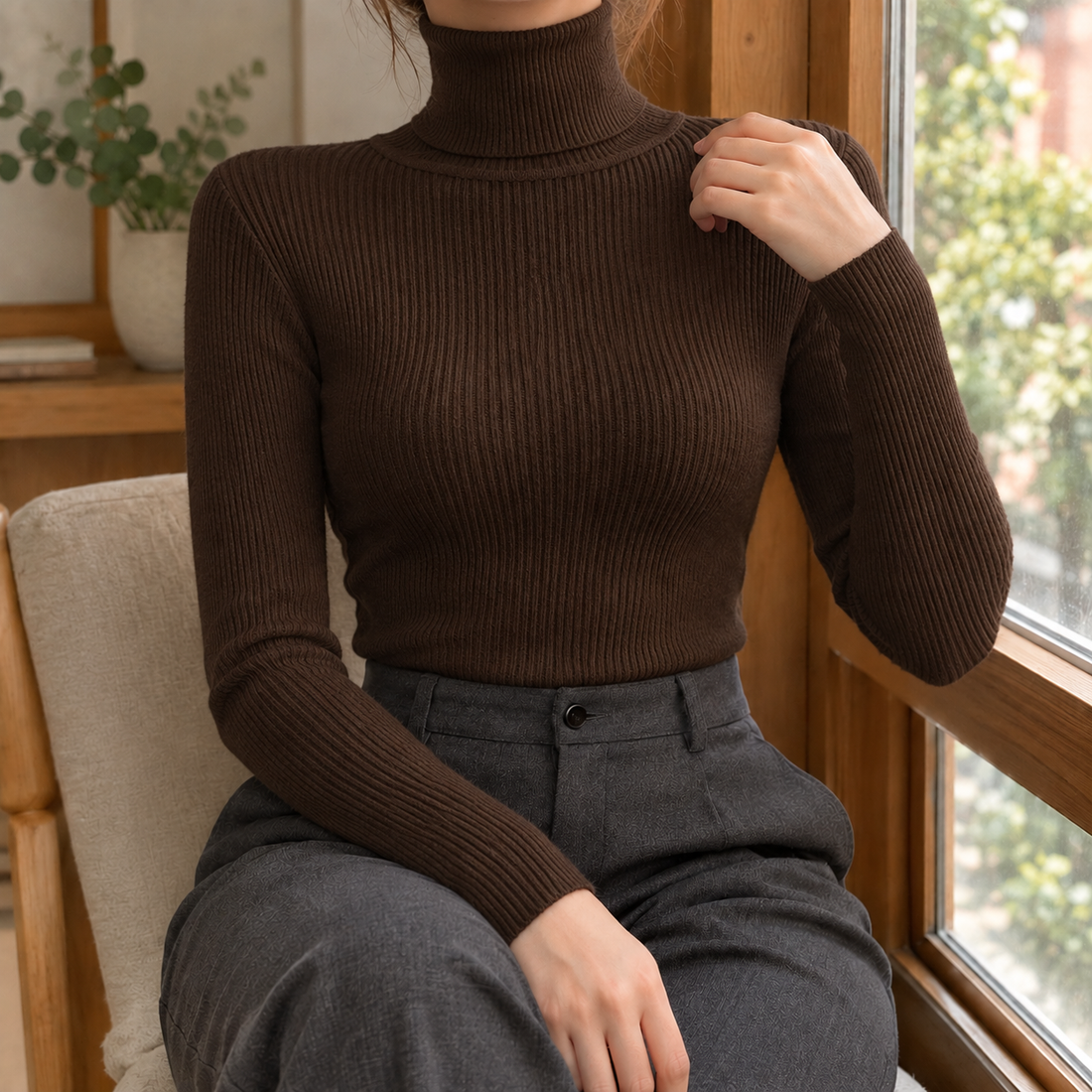 Capucine Ribbed Top - Brown