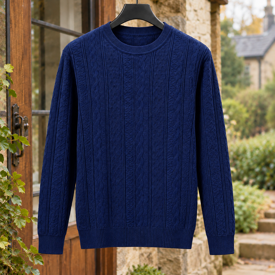 Warrick-Scott Cable Knit Sweater - Navy Blue