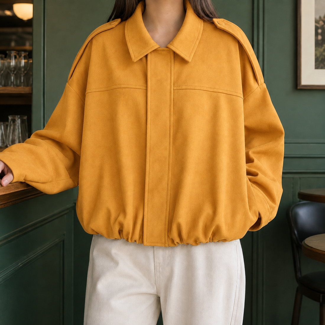 Ines Suede Bomber Jacket - Turmeric