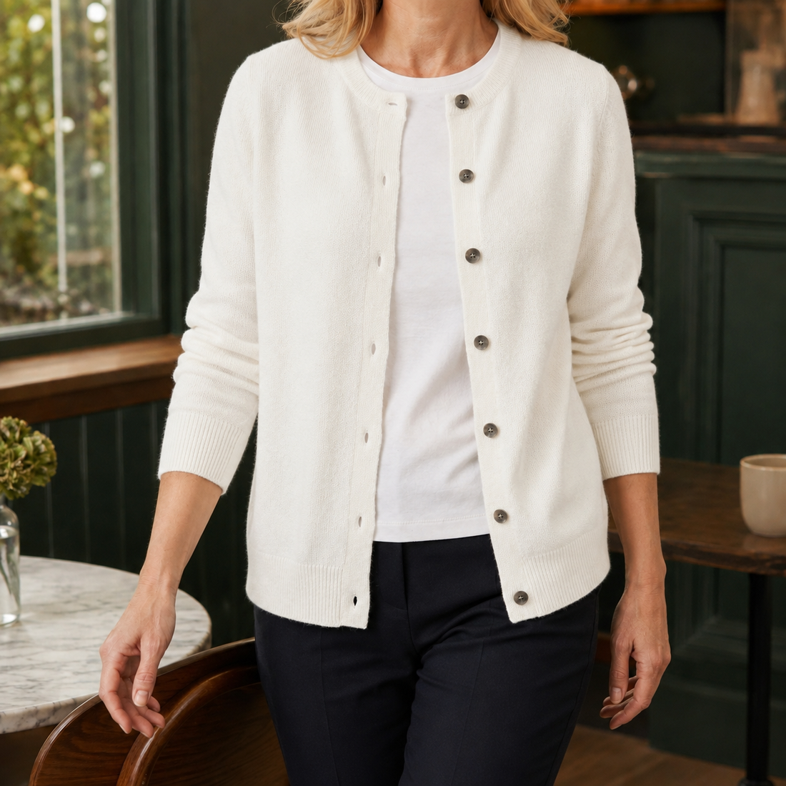 Annabel-Jane Button Front Sweater - White