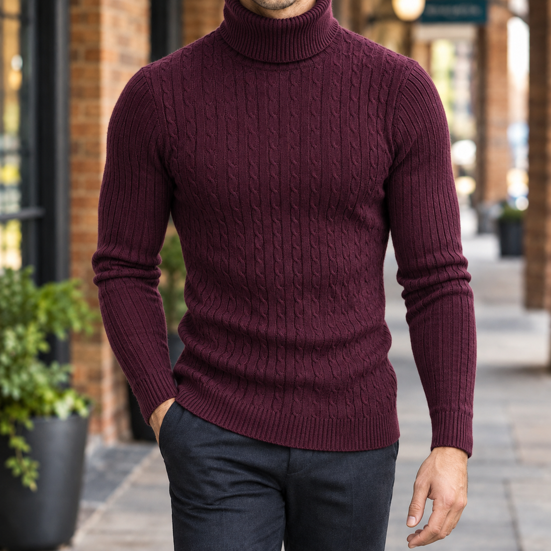 Pierrick Cable Turtleneck - Wine Red