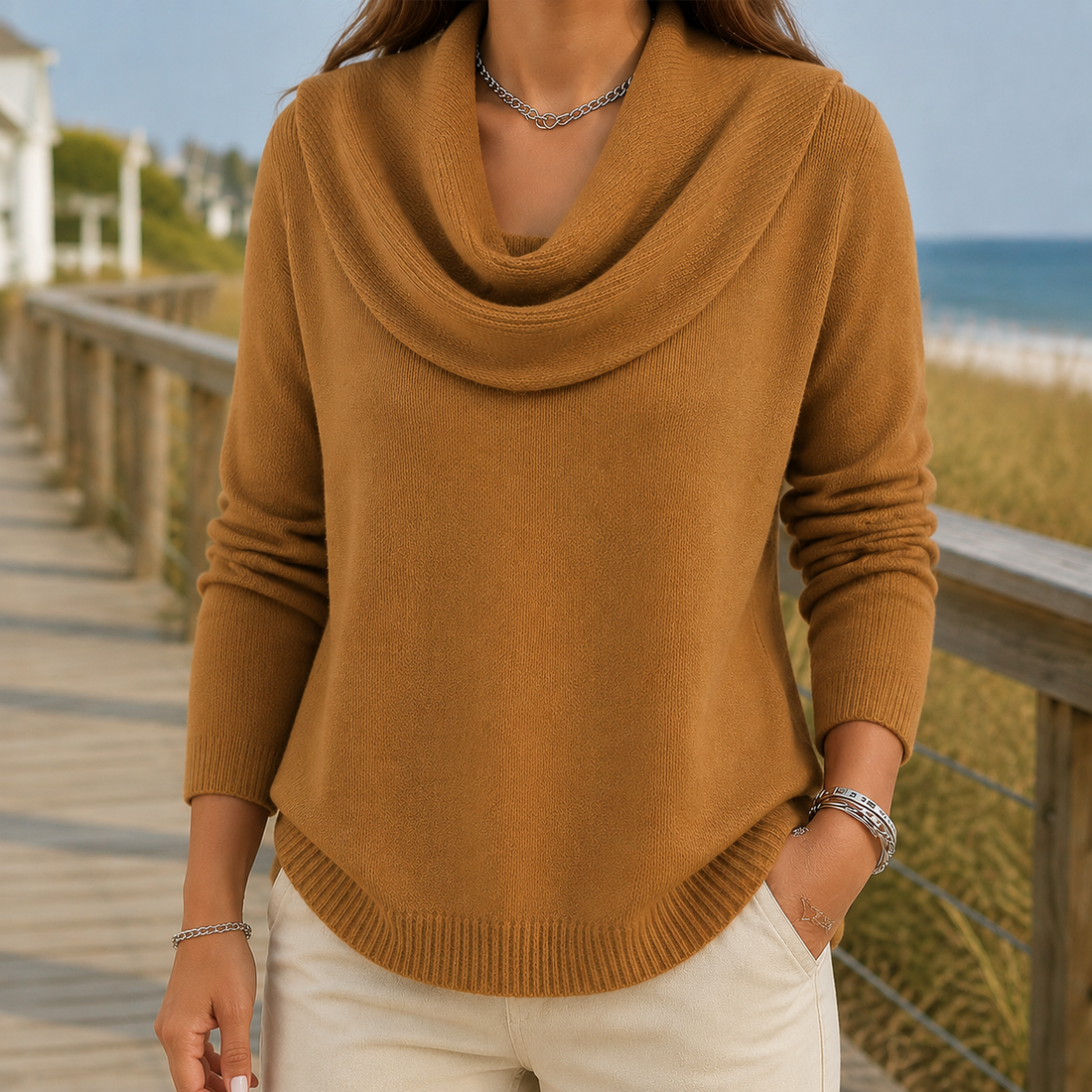 Yvette Cowl Neck Sweater - Brown