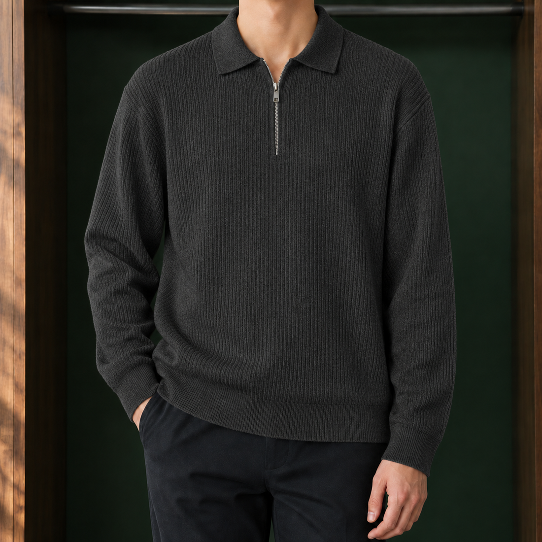 Cornelius Half-Zip Sweater - Charcoal