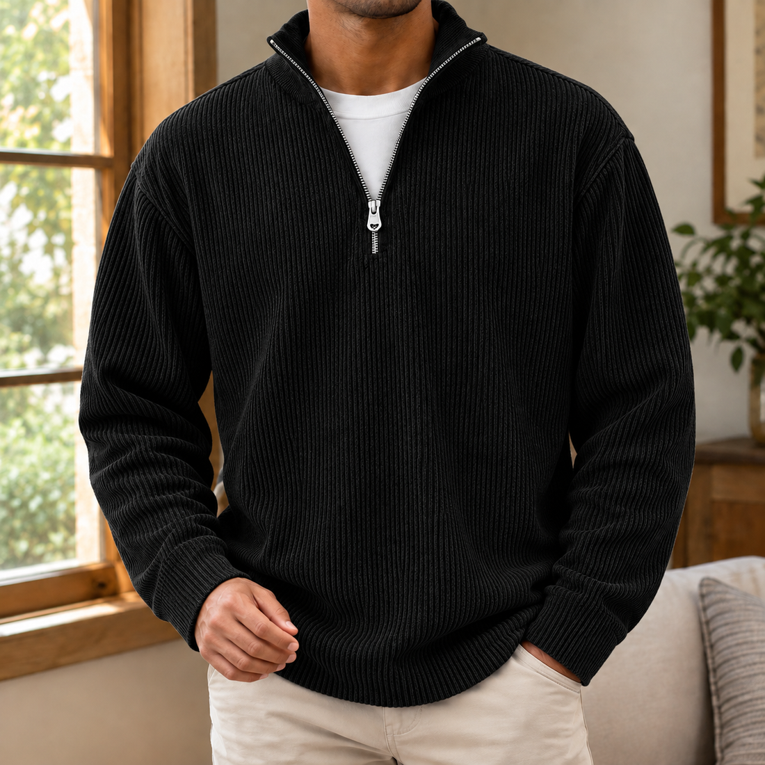 Amaury Quarter Zip Pullover - Black