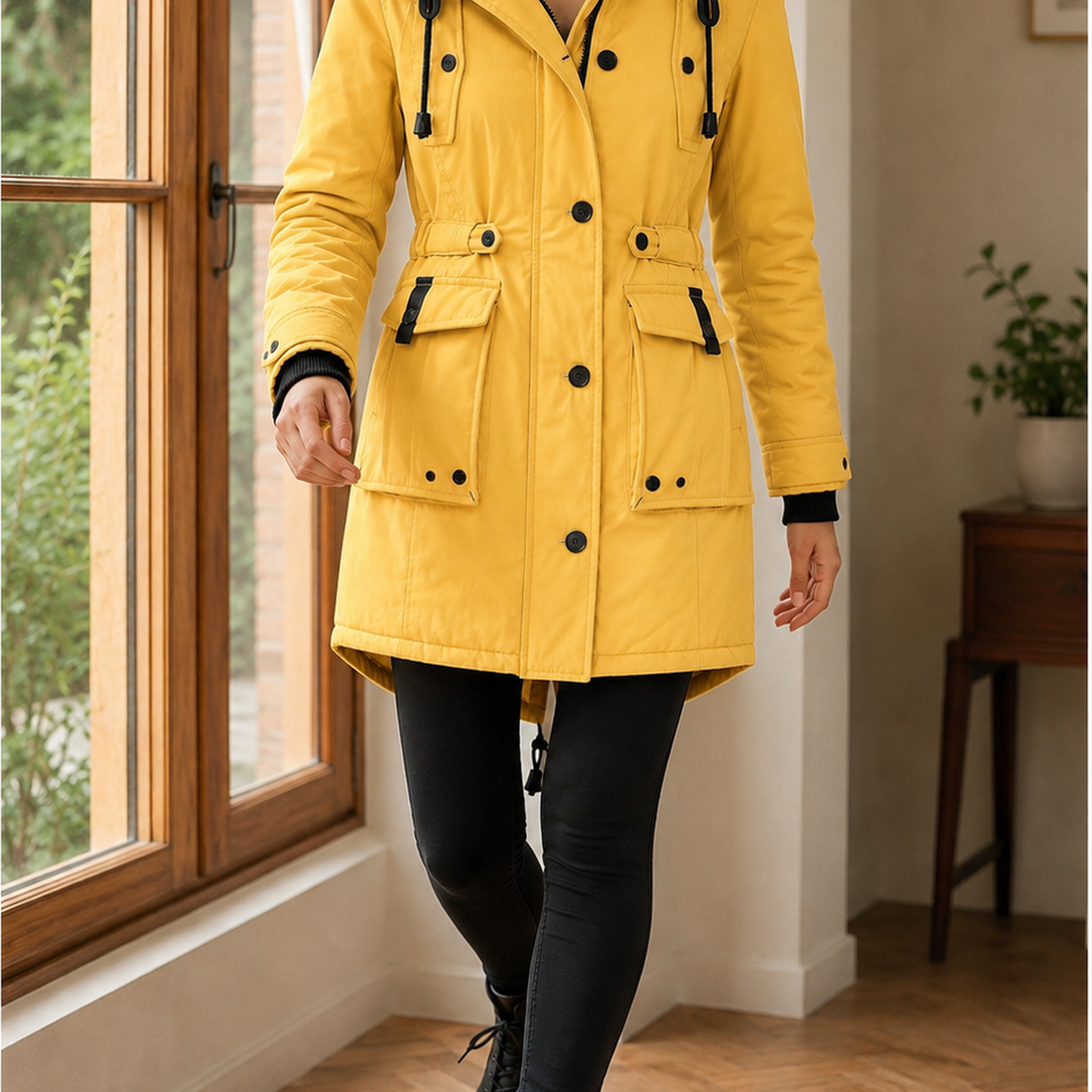 April-Marie Hooded Overcoat - Yellow