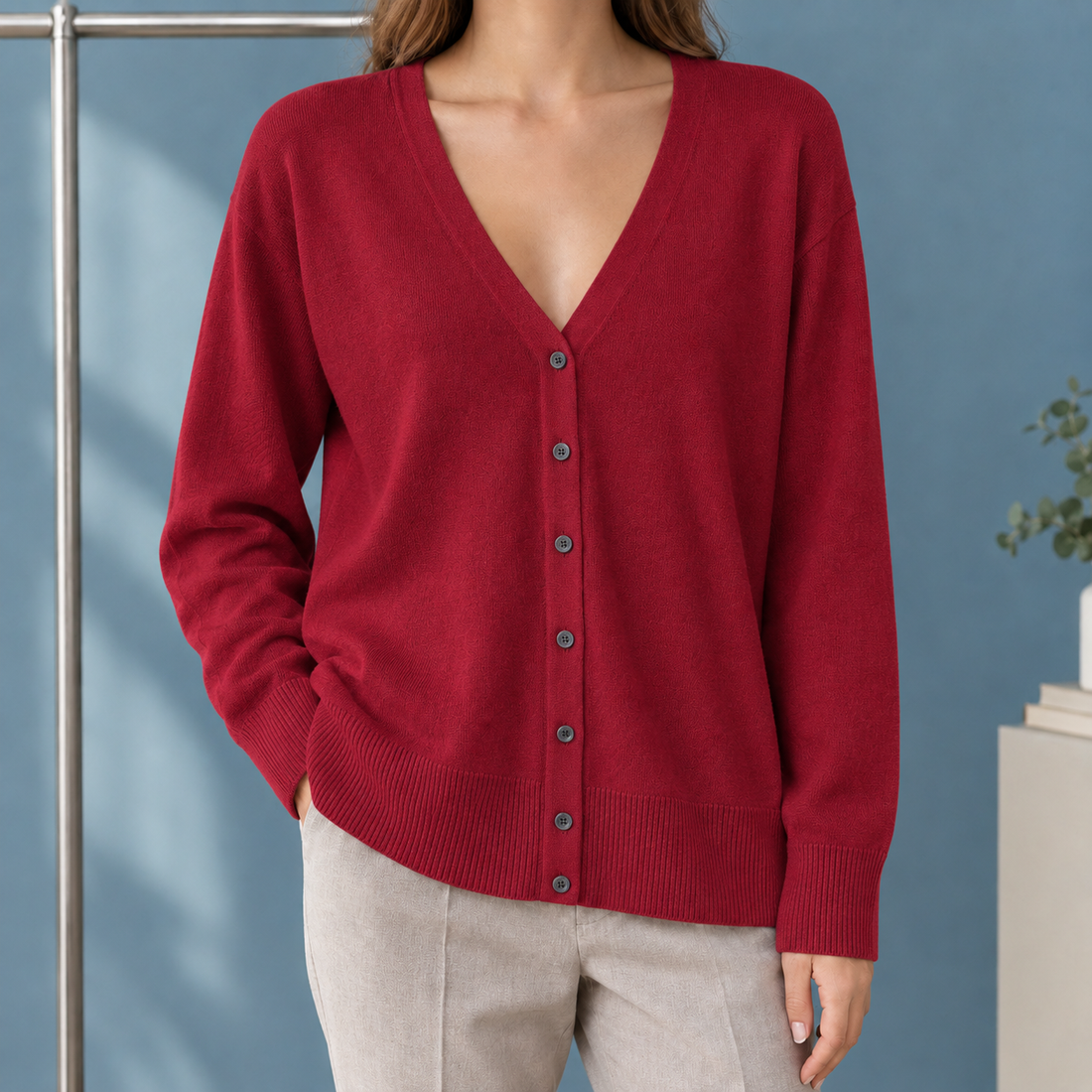 Philippa V-Neck Cardigan - Cherry Red