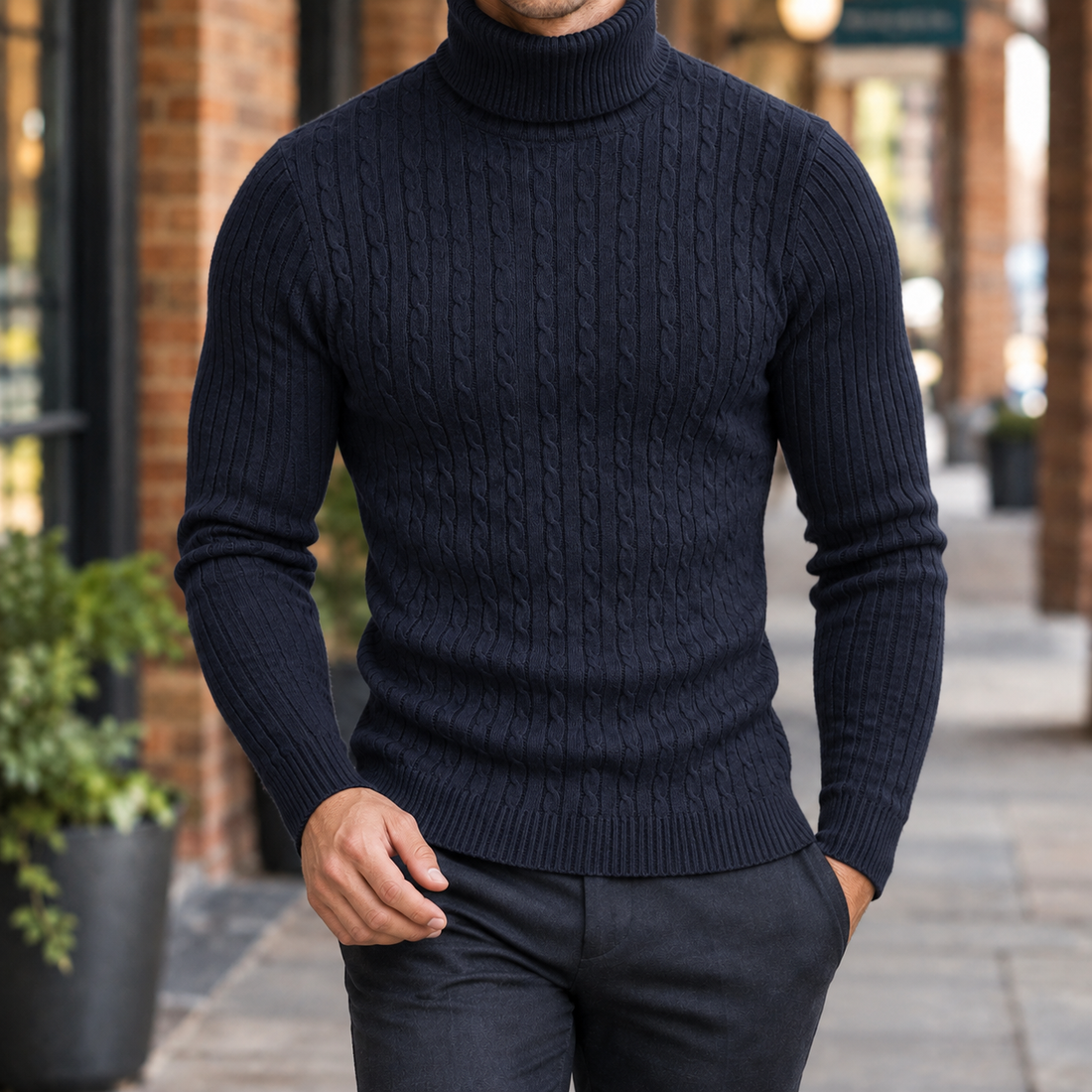 Pierrick Cable Turtleneck - Navy Blue