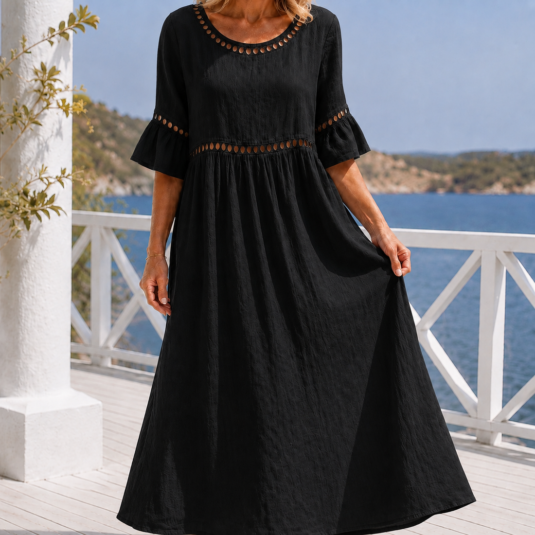 Junia Eyelet Maxi Dress - Black