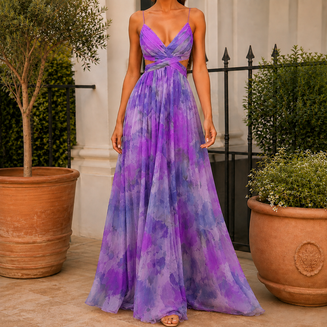 Penelope Watercolor Maxi Dress - Purple