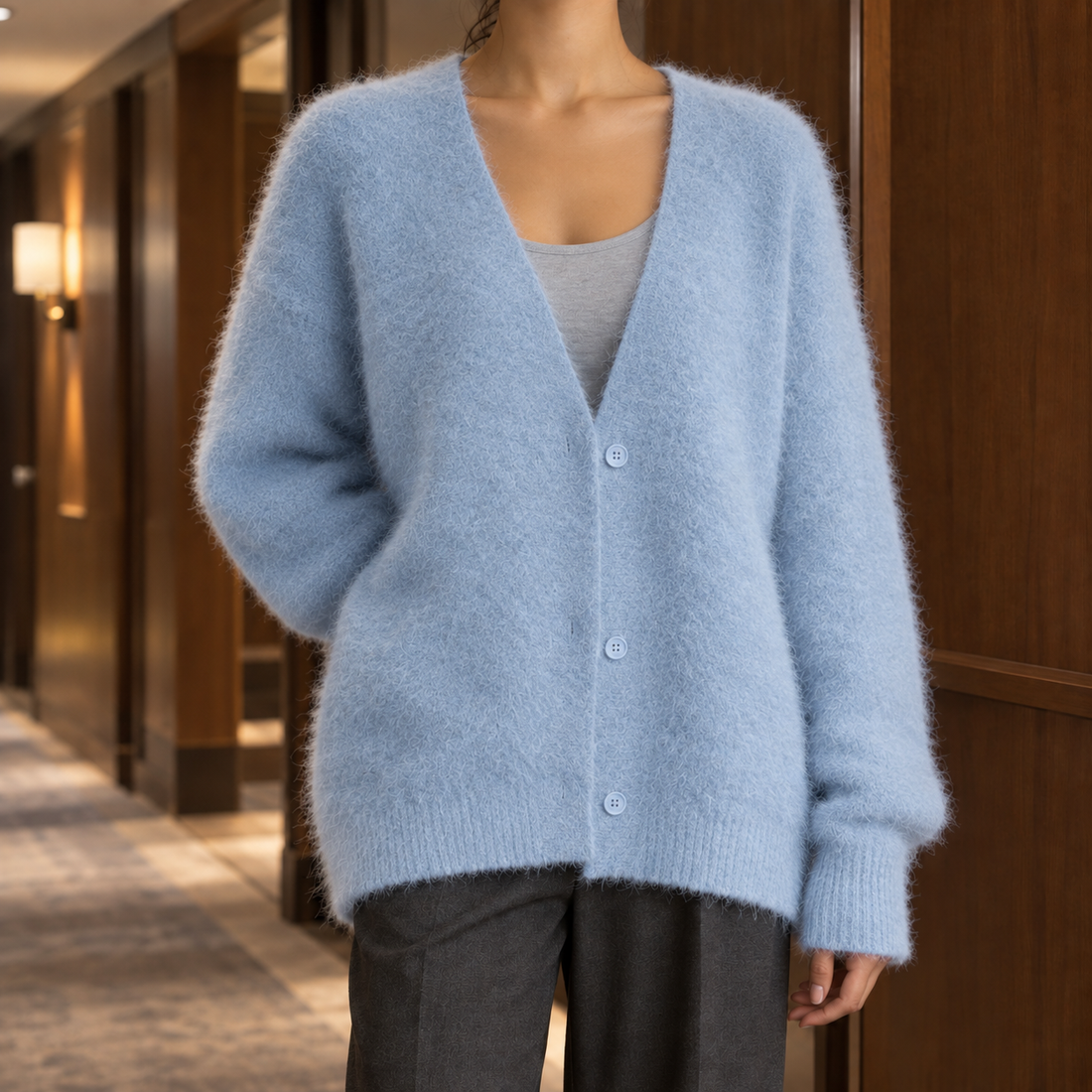 Belinda Fuzzy Cardigan - Blue