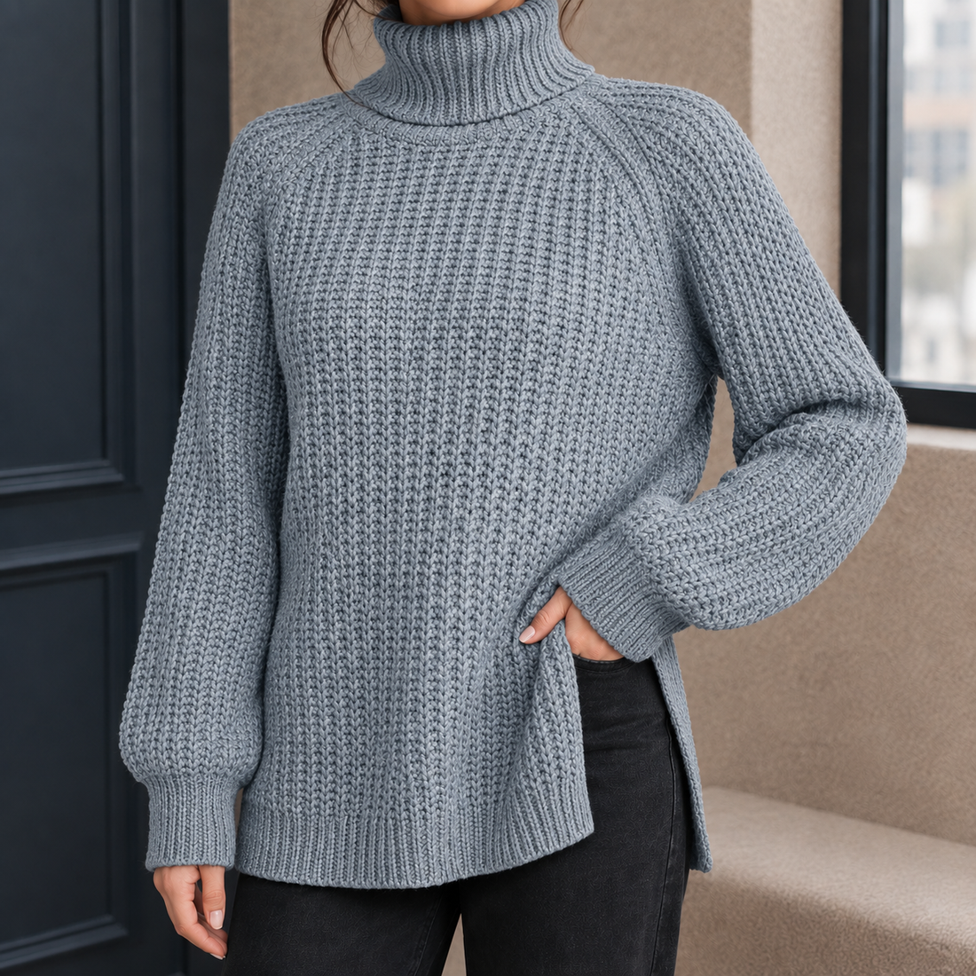 Hyacinth-Faye Ribbed Turtleneck Sweater - Slab Gray