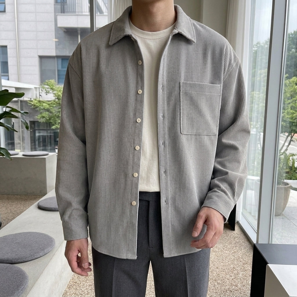 Mason Corduroy Overshirt - Light Grey