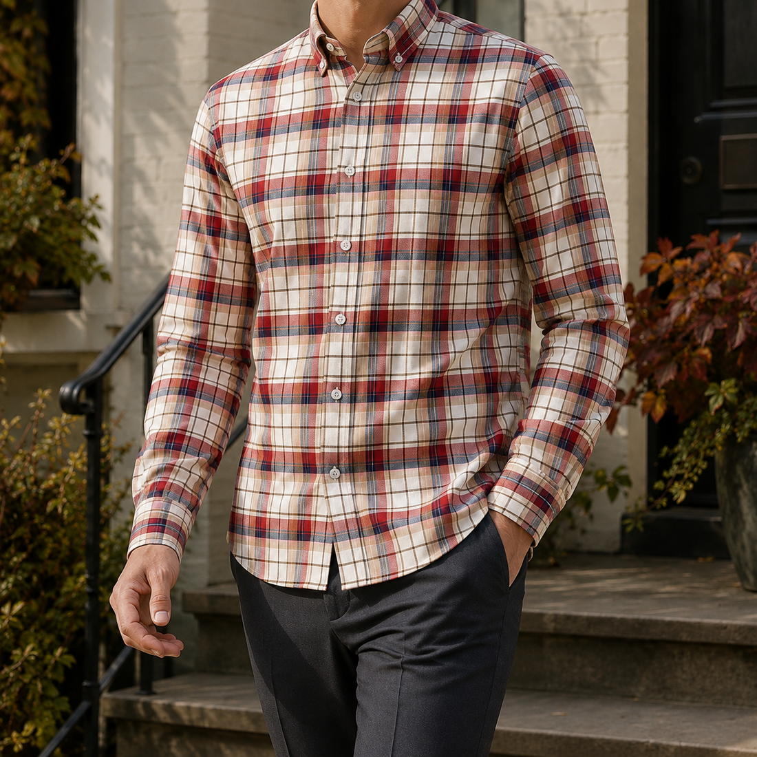 Forrester Button-Down Shirt - Red And Beige Plaid