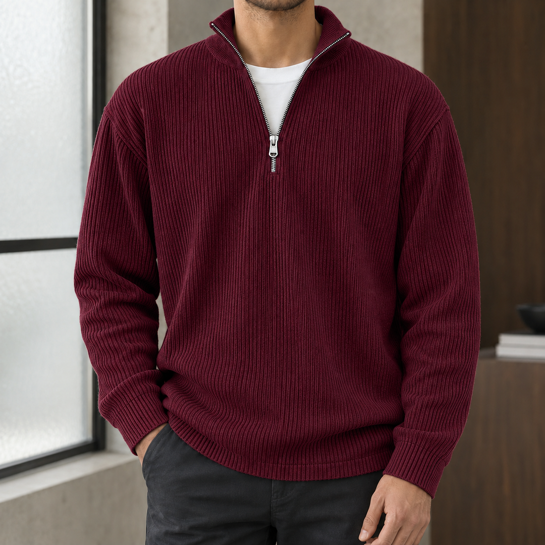 Peter Ribbed Pullover - Wine Red