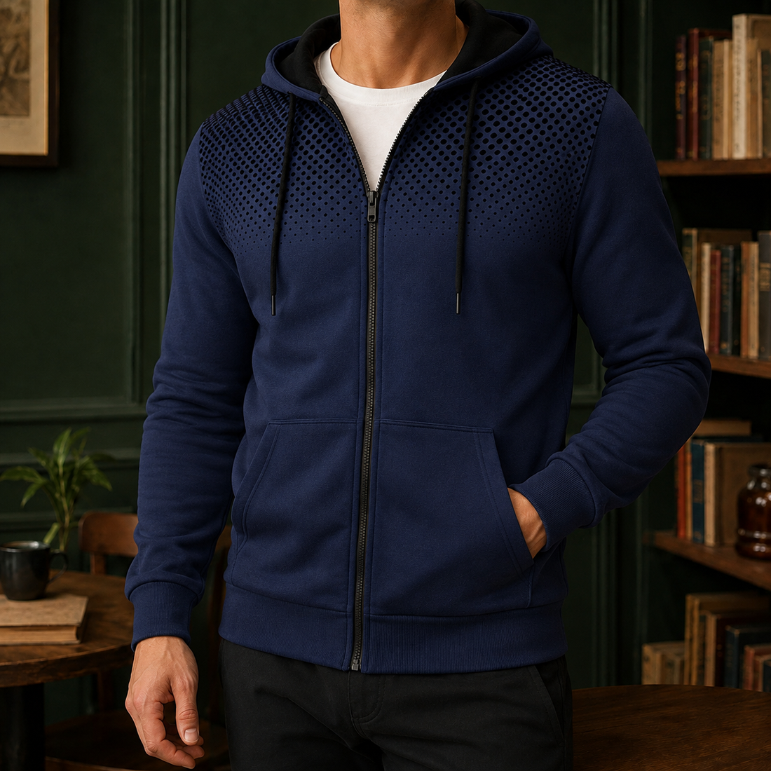 Gregoire Dotted Zip Hoodie - Navy