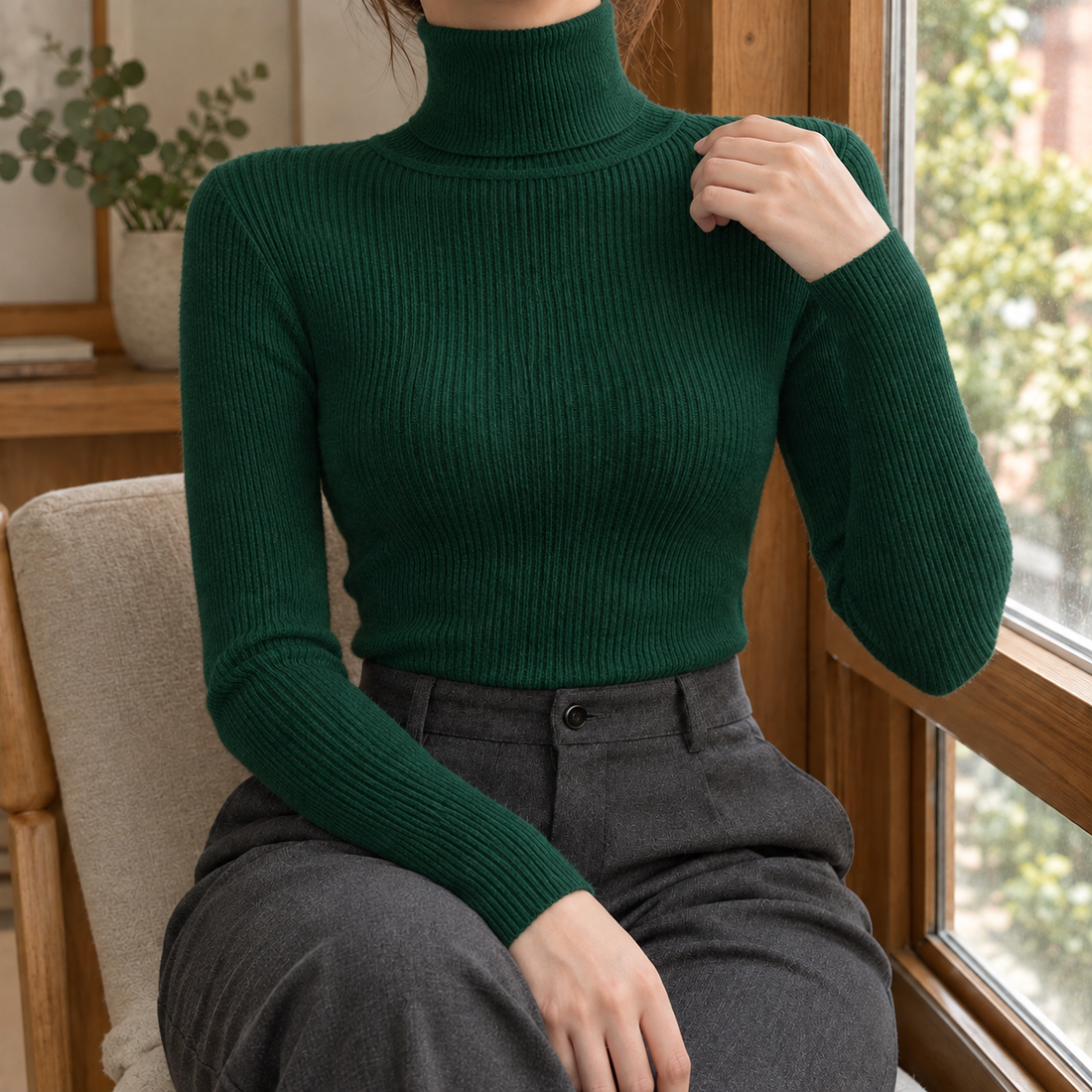 Capucine Ribbed Top - Dark Green
