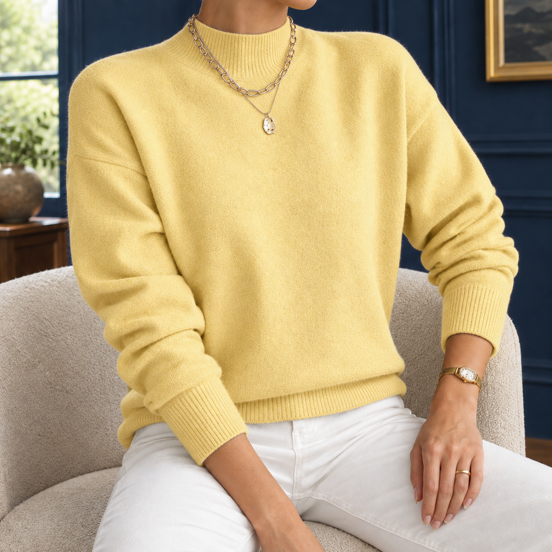 Caroline Mock Neck Sweater - Yellow