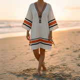 Blanc avec rayures orange brûlé