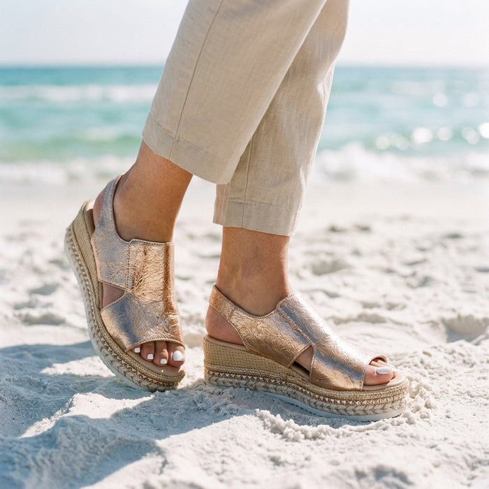 Emilia Metallic Espadrille Wedge Sandals