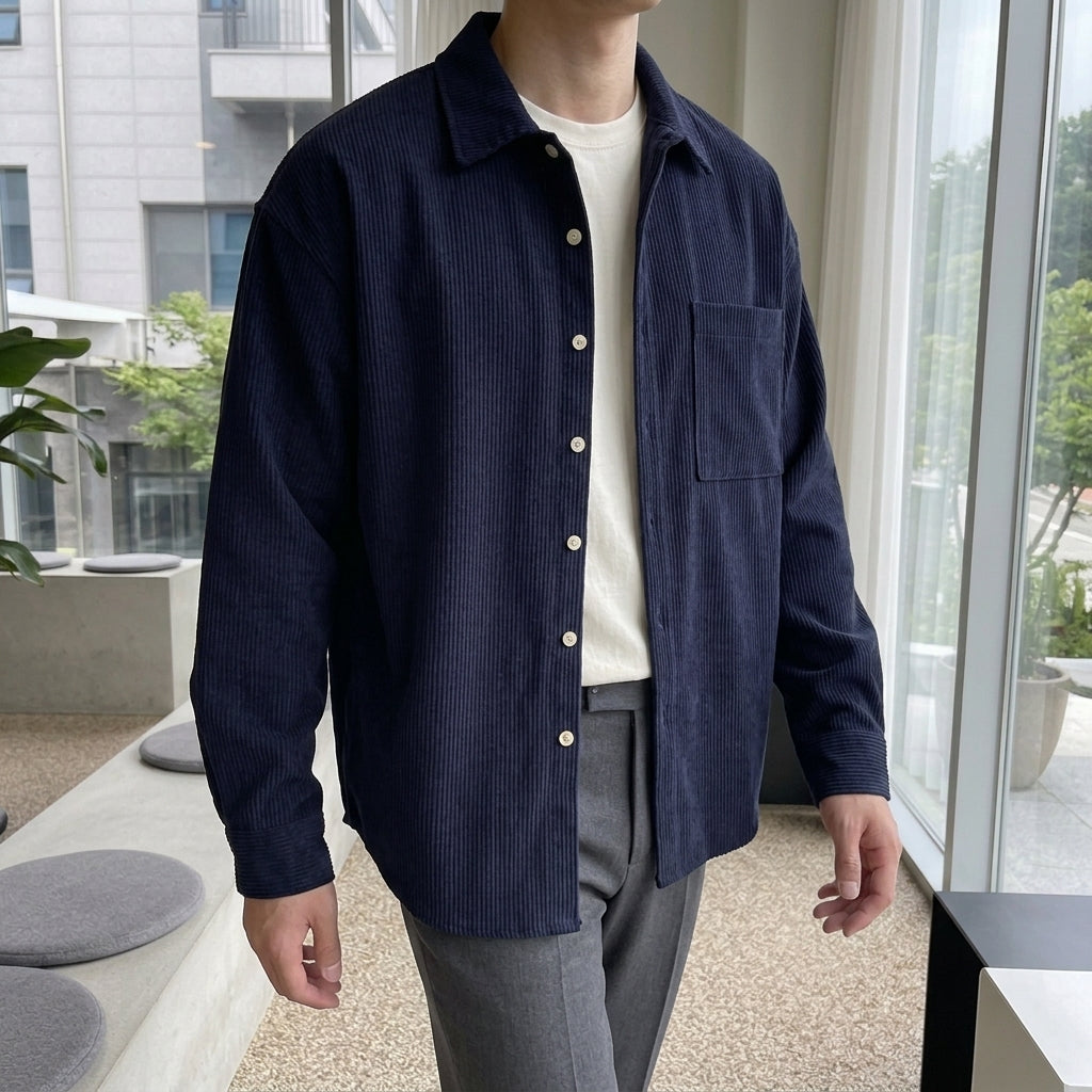 Mason Corduroy Overshirt - Navy Blue
