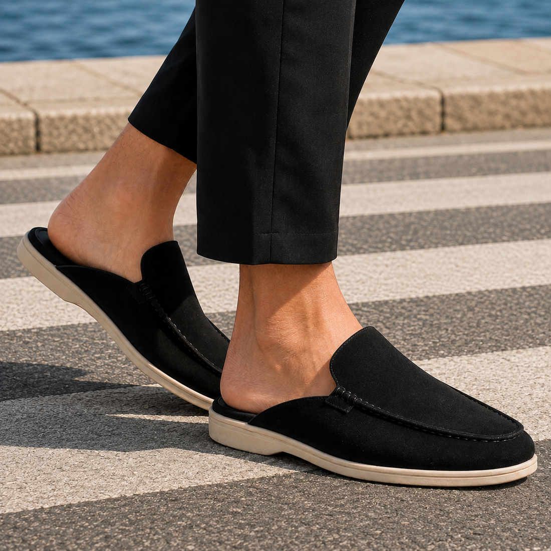 Asti Suede Mule Loafers - Black