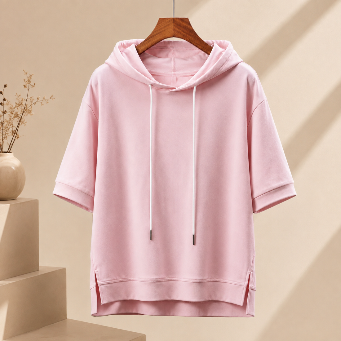 Laurent Short Sleeve Hoodie - Pink