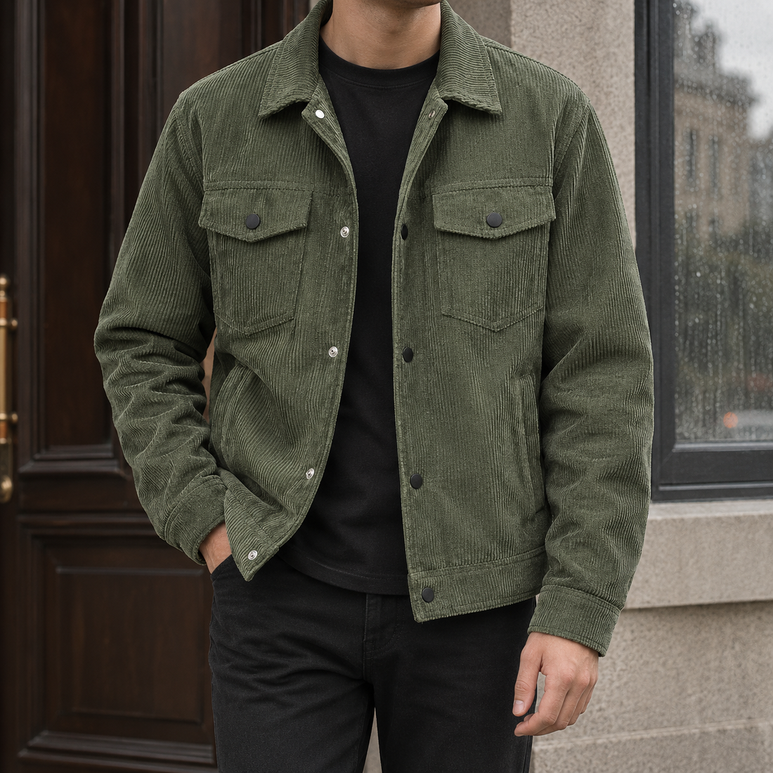 Tobias Corduroy Utility Jacket - Military Green