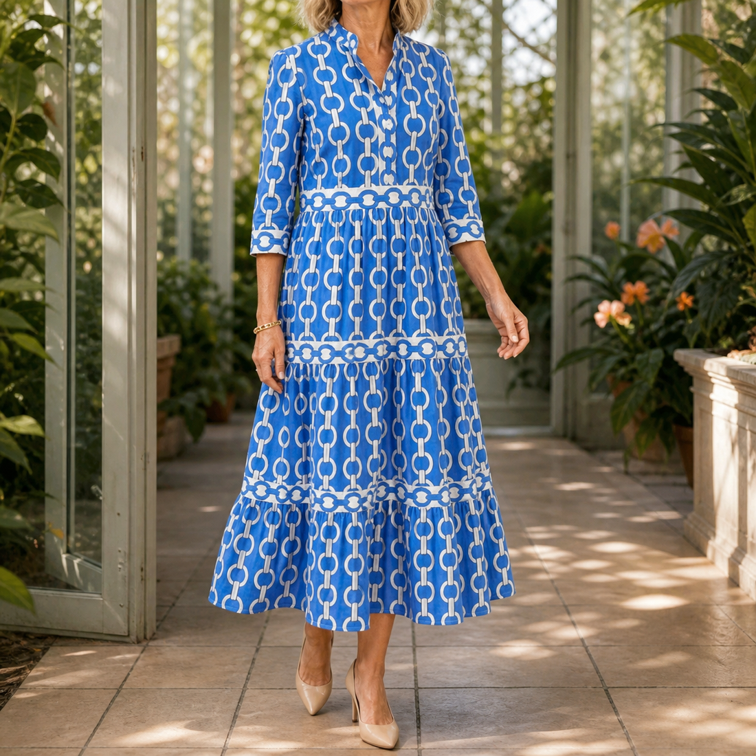 Ophelia Tiered Midi Dress - Blue