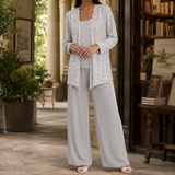 Vivienne Sequin Pants Set - Silver