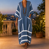 Alba Striped Kaftan Dress - Slate Blue