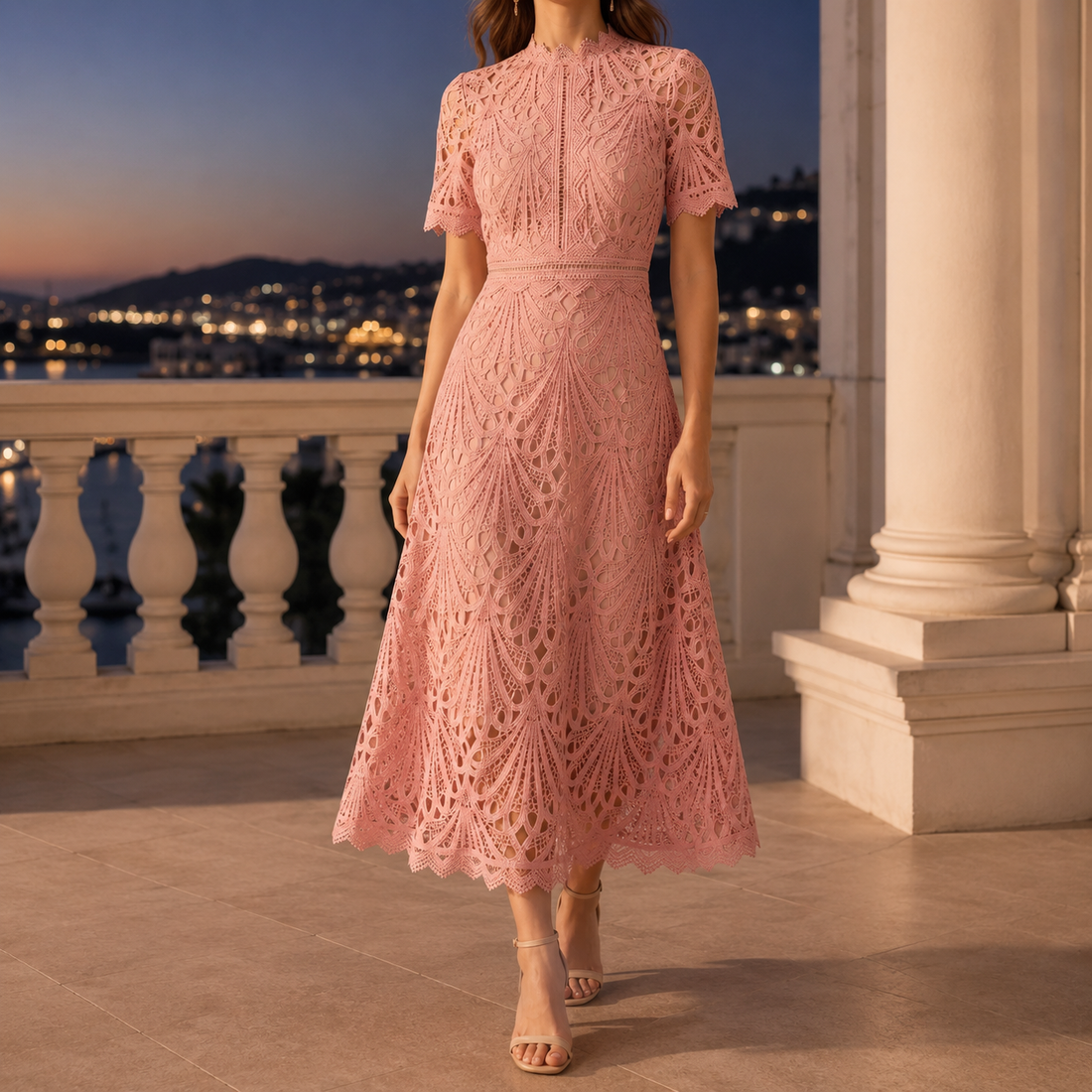 Priscilla High Neck Dress - Pink